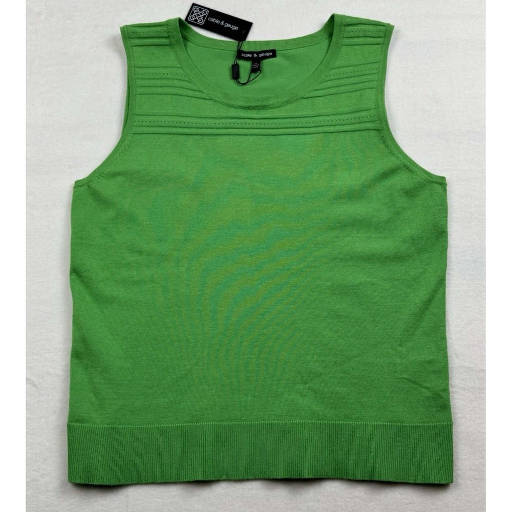 Cable & Gauge Green Sleeveless Knit Round Neck Ribbed Tank Top Women's XL New
